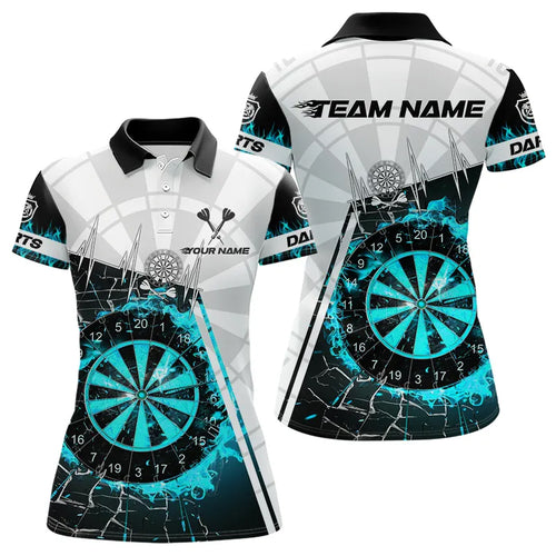 Personalized Turquoise Break Glass Dartboard Fire Polo, 1/4 Zip Custom Women Dart Shirts Dart Jersey TDM3775