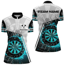 Load image into Gallery viewer, Personalized Turquoise Break Glass Dartboard Fire Polo, 1/4 Zip Custom Women Dart Shirts Dart Jersey TDM3775