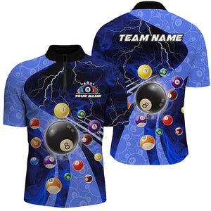 3D Billiard Balls Pool Shirts For Men Customized Lightning Billiard Jerseys Shorts Sleeve |Blue TDM2329