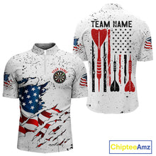 Load image into Gallery viewer, Personalized White Grunge American Flag Darts Jersey For Men Custom Patriotic Darts Team Shirts TDM5076