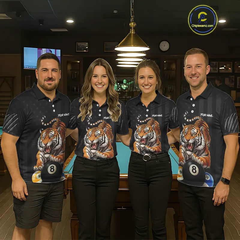 Funny Tiger 8 Ball, 9 Ball & 10 Ball US Flag Billiard Shirt For Women Custom Pool Team Jersey TDM5541