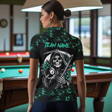 Load image into Gallery viewer, Turquoise Funny Grim Reaper Roses 8 Ball Pool Women Billiard Shirts Custom Thunder Billiard Jersey TDM3630