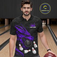 Load image into Gallery viewer, Black And Purple Custom Dragon Bowling Shirt For Men, Bowling Team Jersey Polo &amp; Quarter Zip TDM6167