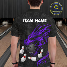 Load image into Gallery viewer, Black And Purple Custom Dragon Bowling Shirt For Men, Bowling Team Jersey Polo &amp; Quarter Zip TDM6167