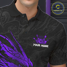 Load image into Gallery viewer, Black And Purple Custom Dragon Bowling Shirt For Men, Bowling Team Jersey Polo &amp; Quarter Zip TDM6167