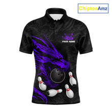 Load image into Gallery viewer, Black And Purple Custom Dragon Bowling Shirt For Men, Bowling Team Jersey Polo &amp; Quarter Zip TDM6167