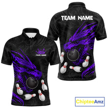 Load image into Gallery viewer, Black And Purple Custom Dragon Bowling Shirt For Men, Bowling Team Jersey Polo &amp; Quarter Zip TDM6167
