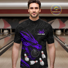 Load image into Gallery viewer, Black And Purple Custom Dragon Bowling Shirt For Men, Bowling Team Jersey Polo &amp; Quarter Zip TDM6167