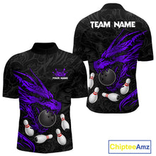 Load image into Gallery viewer, Black And Purple Custom Dragon Bowling Shirt For Men, Bowling Team Jersey Polo &amp; Quarter Zip TDM6167