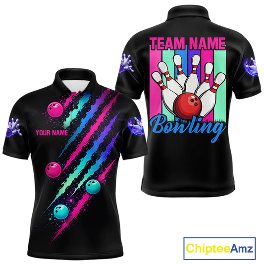 Custom Neon Bowling Shirt For Men, Funny Strike Bowling Team Jersey Polo & Quarter Zip Shirts TDM6169
