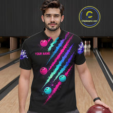 Load image into Gallery viewer, Custom Neon Bowling Shirt For Men, Funny Strike Bowling Team Jersey Polo &amp; Quarter Zip Shirts TDM6169