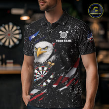 Load image into Gallery viewer, Custom Eagle Darts Jersey For Men, Black Grunge American Flag Patriotic Darts Shirt Polo &amp; 1/4 Zip TDM6405