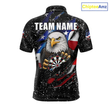 Load image into Gallery viewer, Custom Eagle Darts Jersey For Men, Black Grunge American Flag Patriotic Darts Shirt Polo &amp; 1/4 Zip TDM6405