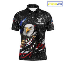 Load image into Gallery viewer, Custom Eagle Darts Jersey For Men, Black Grunge American Flag Patriotic Darts Shirt Polo &amp; 1/4 Zip TDM6405