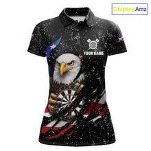 Load image into Gallery viewer, Custom Eagle Darts Jersey For Women, Black Grunge American Flag Patriotic Darts Shirt Polo &amp; 1/4 Zip TDM6405
