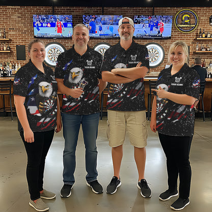 Custom Eagle Darts Jersey For Men, Black Grunge American Flag Patriotic Darts Shirt Polo & 1/4 Zip TDM6405