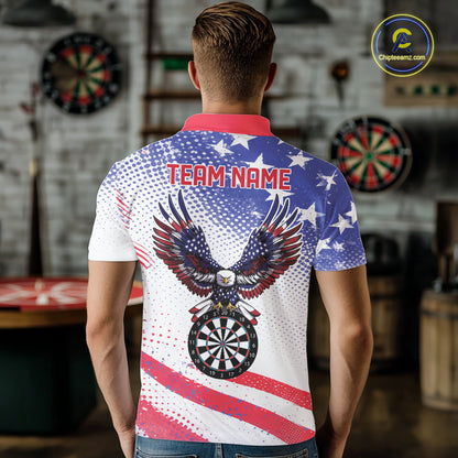 Personalized American Flag Eagle Darts Shirts For Men, Patriotic Darts Jersey Team Polo & 1/4 Zip TDM6406