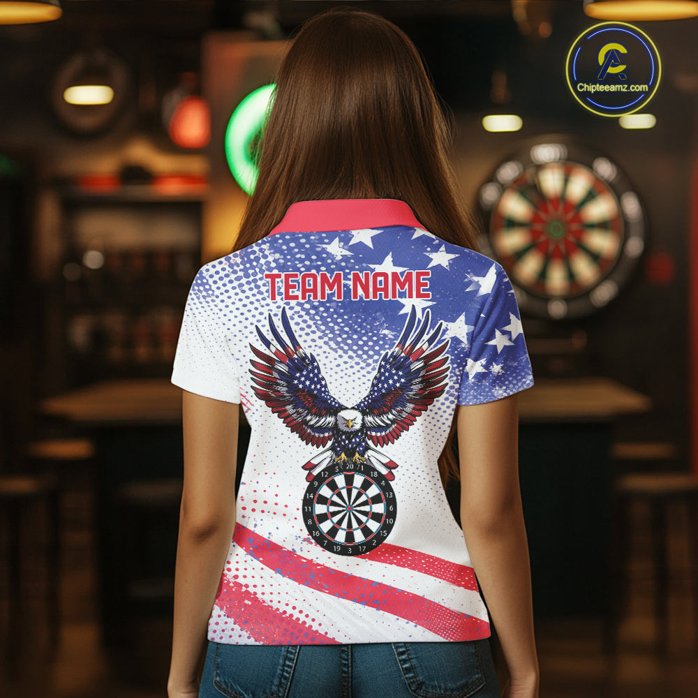 Personalized American Flag Eagle Darts Shirts For Women, Patriotic Darts Jersey Team Polo & 1/4 Zip TDM6406