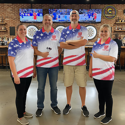 Personalized American Flag Eagle Darts Shirts For Men, Patriotic Darts Jersey Team Polo & 1/4 Zip TDM6406