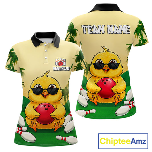 Custom Cute Chicken Summer Bowling Shirts For Women, Funny Bowling Team Jersey Polo & 1/4 Zip TDM6591