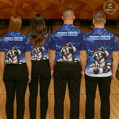 Personalized Blue Funny Raccoon Bowling Shirt For Men Custom Bowling Team Jersey Polo & 1/4 Zip TDM6594