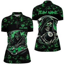 Load image into Gallery viewer, Green Funny Death Skeleton 8 Ball Pool Women Billiard Shirts Custom Name Lightning Billiard Jerseys TDM2827