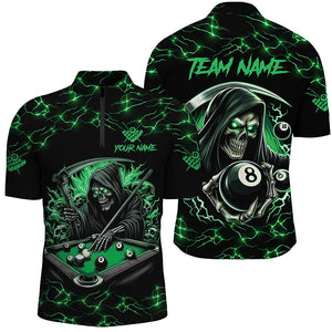 Green Funny Death Skeleton 8 Ball Pool Men Billiard Shirts Custom Name Lightning Billiard Jerseys TDM2827