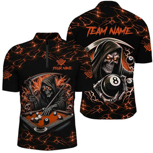 Orange Funny Death Skeleton 8 Ball Pool Men Billiard Shirts Custom Name Lightning Billiard Jerseys TDM2828