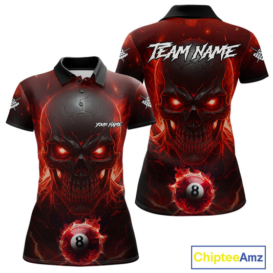 Personalized Red Billiard Skull Fire 8 Ball Pool Shirt For Women Custom Billiard Team Jersey TDM5078