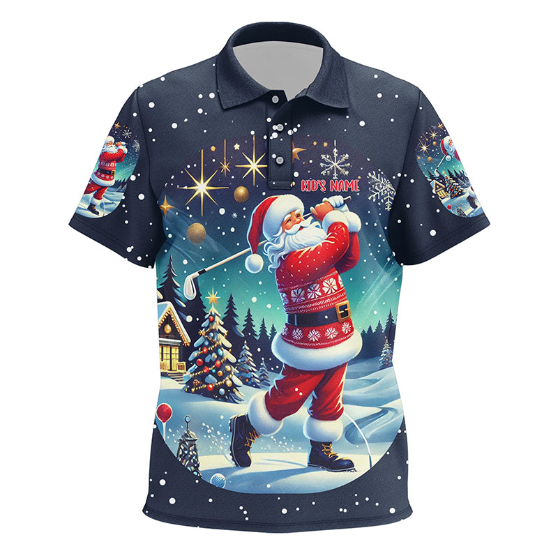 Funny Santa Golfer Christmas Night Kid Golf Polo Shirts Custom Golfing Gifts For Christmas TDM3064