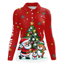 Load image into Gallery viewer, Funny Santa Playing Golf Red Christmas Women Golf Polo Shirt Custom Christmas Pine Tree Golfing Gifts TDM3067