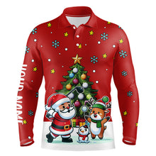 Load image into Gallery viewer, Funny Santa Playing Golf Red Christmas Men Golf Polo Shirt Custom Christmas Pine Tree Golfing Gifts TDM3067