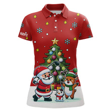 Load image into Gallery viewer, Funny Santa Playing Golf Red Christmas Women Golf Polo Shirt Custom Christmas Pine Tree Golfing Gifts TDM3067