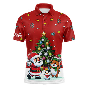 Funny Santa Playing Golf Red Christmas Men Golf Polo Shirt Custom Christmas Pine Tree Golfing Gifts TDM3067