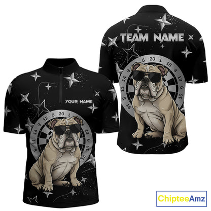 Personalized Funny Bulldog Darts Shirt For Men Custom Star Pattern Dart Jersey Team Polo & 1/4 Zip TDM5554