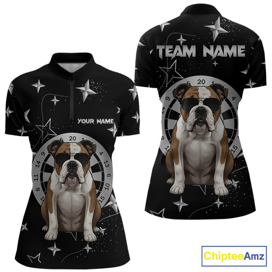 Personalized Funny Bulldog Darts Shirt For Women Custom Star Pattern Dart Jersey Team Polo & 1/4 Zip TDM5555