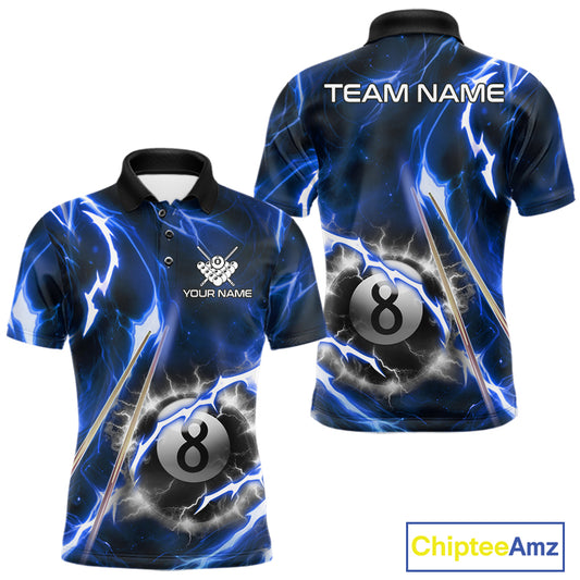 Blue 8 Ball Thunder Lightning Billiard Shirt For Men Custom Pool Team Jersey Polo & Quarter Zip TDM6170