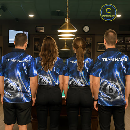 Blue 8 Ball Thunder Lightning Billiard Shirt For Men Custom Pool Team Jersey Polo & Quarter Zip TDM6170