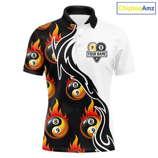 Custom Flame 8 Ball 9 Ball Billiard Shirt For Men, Billiard Pool Team Jersey Polo & 1/4 Zip Shirt TDM6175