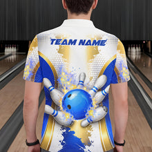 Load image into Gallery viewer, Bowling Ball Splatter Custom White, Blue &amp; Gold Men's Bowling Shirt, Bowling Jersey Polo &amp; 1/4 Zip TDM6178