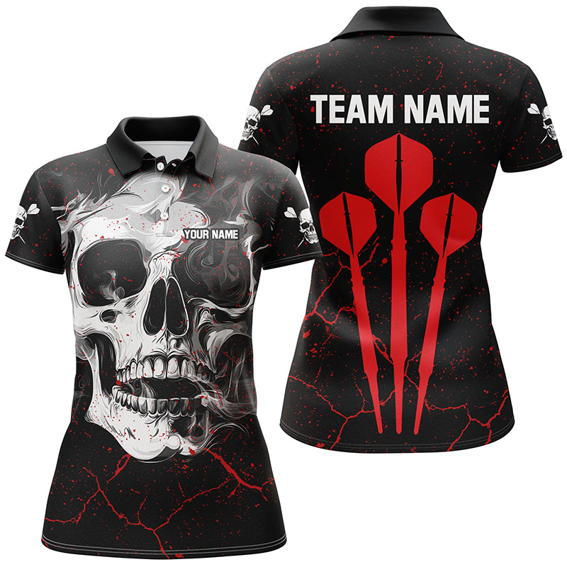 Personalized Large Darts Arrow Smoke Skull Dart Shirts For Women, Scary Darts Team Jerseys | Red TDM2595