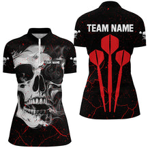 Load image into Gallery viewer, Personalized Large Darts Arrow Smoke Skull Dart Shirts For Women, Scary Darts Team Jerseys | Red TDM2595