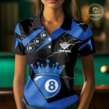 Load image into Gallery viewer, Black And Blue 8 Ball Crown Lightning Women's Billiard Shirt Custom Pool Team Jersey Polo &amp; 1/4 Zip TDM5311