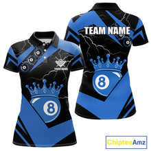 Load image into Gallery viewer, Black And Blue 8 Ball Crown Lightning Women's Billiard Shirt Custom Pool Team Jersey Polo &amp; 1/4 Zip TDM5311