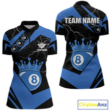 Load image into Gallery viewer, Black And Blue 8 Ball Crown Lightning Women's Billiard Shirt Custom Pool Team Jersey Polo &amp; 1/4 Zip TDM5311