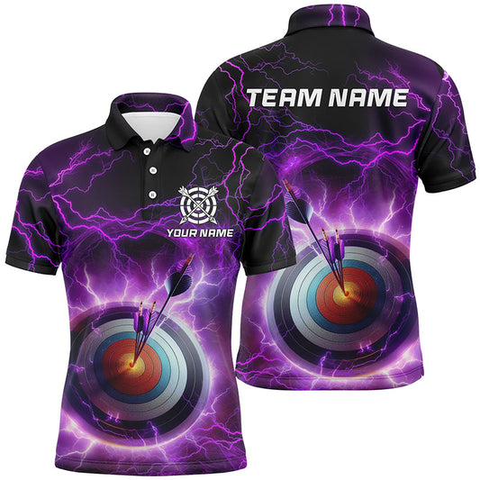 Personalized Archery 3d Target Custom Purple Thunder Lightning Men Polo Shirts, Archery Jerseys TDM0997