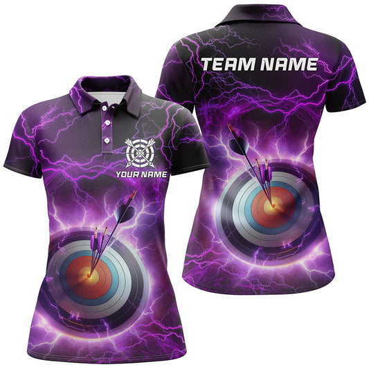 Personalized Archery 3d Target Custom Purple Thunder Lightning Women Polo Shirts, Archery Jerseys TDM0997