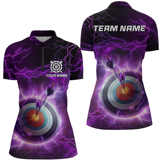 Archery 3d Target Custom Purple Thunder Lightning Women Quarter-Zip Shirts, Archery Jerseys TDM0997