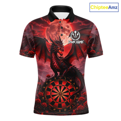 Black And Red Dartboard Roses And Dragon Darts Polo & 1/4 Zip Custom Men's Darts Team Jersey TDM5802