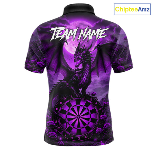 Black And Purple Dartboard Roses And Dragon Darts Polo & 1/4 Zip Custom Men's Darts Team Jersey TDM5803